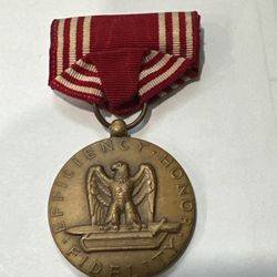 Vintage Antique WWII US Army Brass Medal Efficiency Honor Fidelity Pin Ribbon