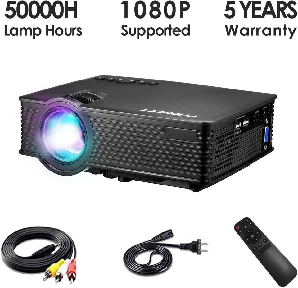 LED Video Projector, Full HD 1080P and Up to 180" Display, PHONECT 2400 LUX