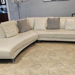 Modern White Leather Sectional  