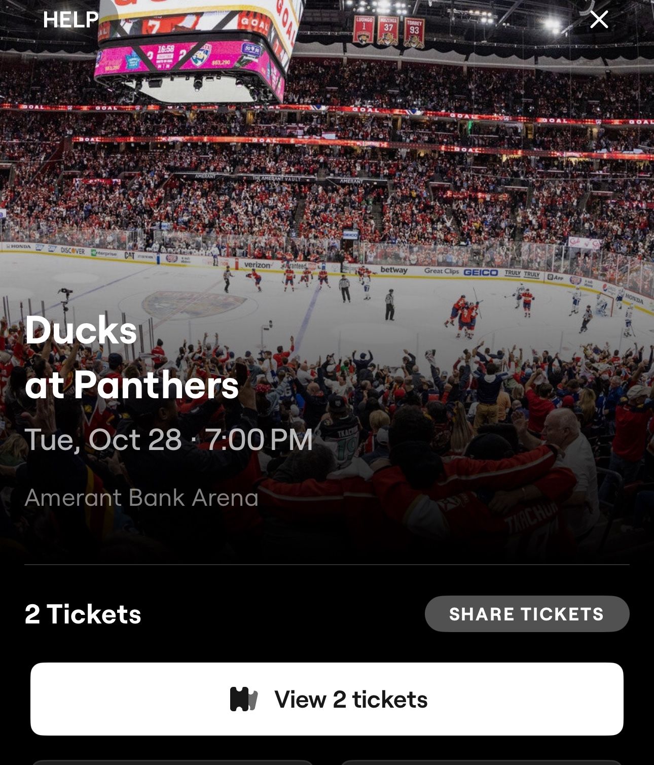 Florida Panthers Vs ducks 10/28