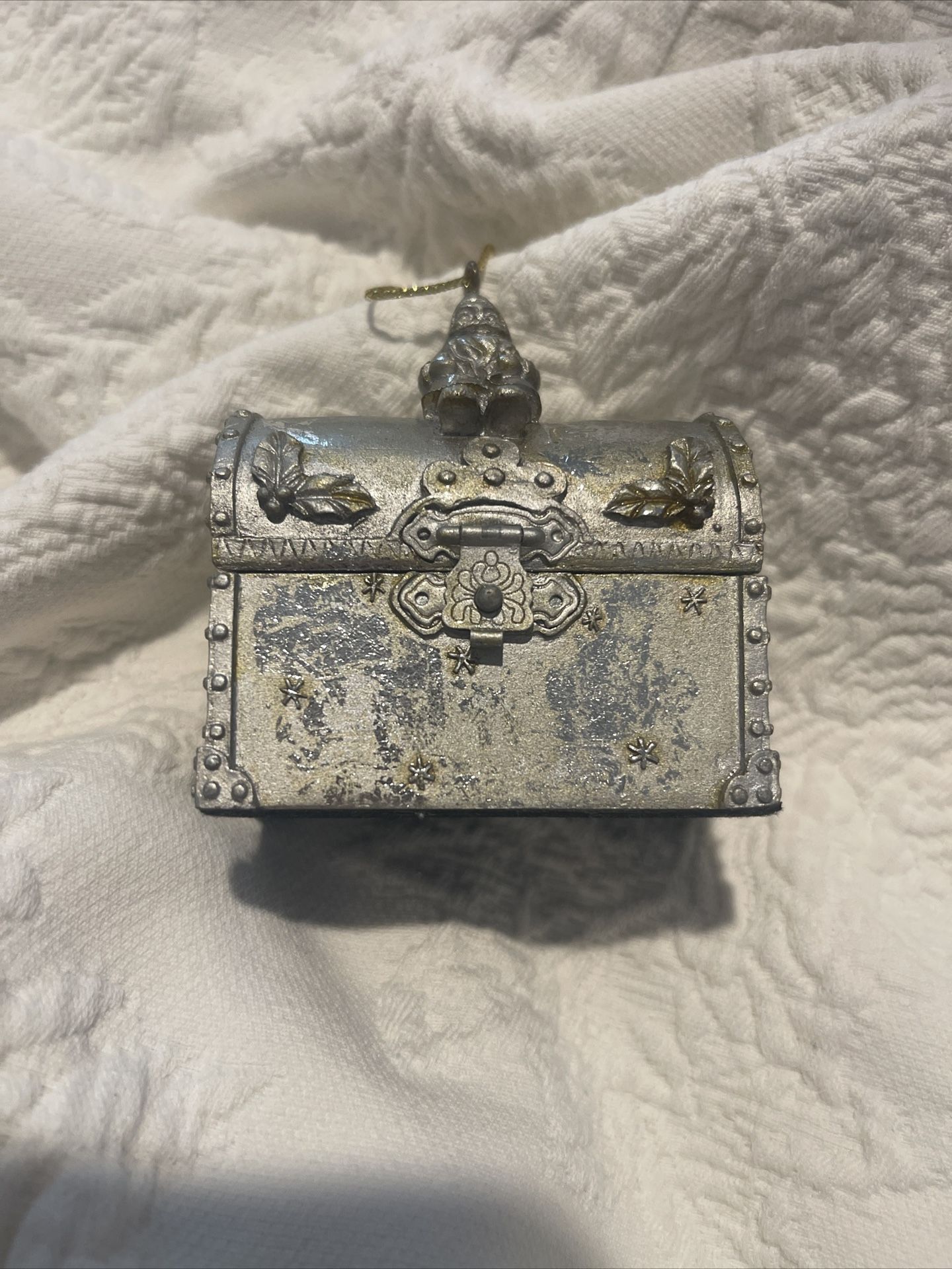 Silvertone Toy Box With Santa On Top Ornament