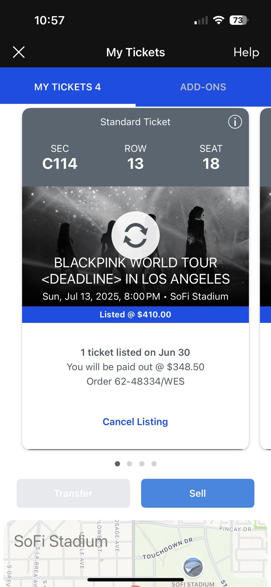 BLACKPINK SOFI STADIUM SUNDAY JULY 13 GREAT SEATS