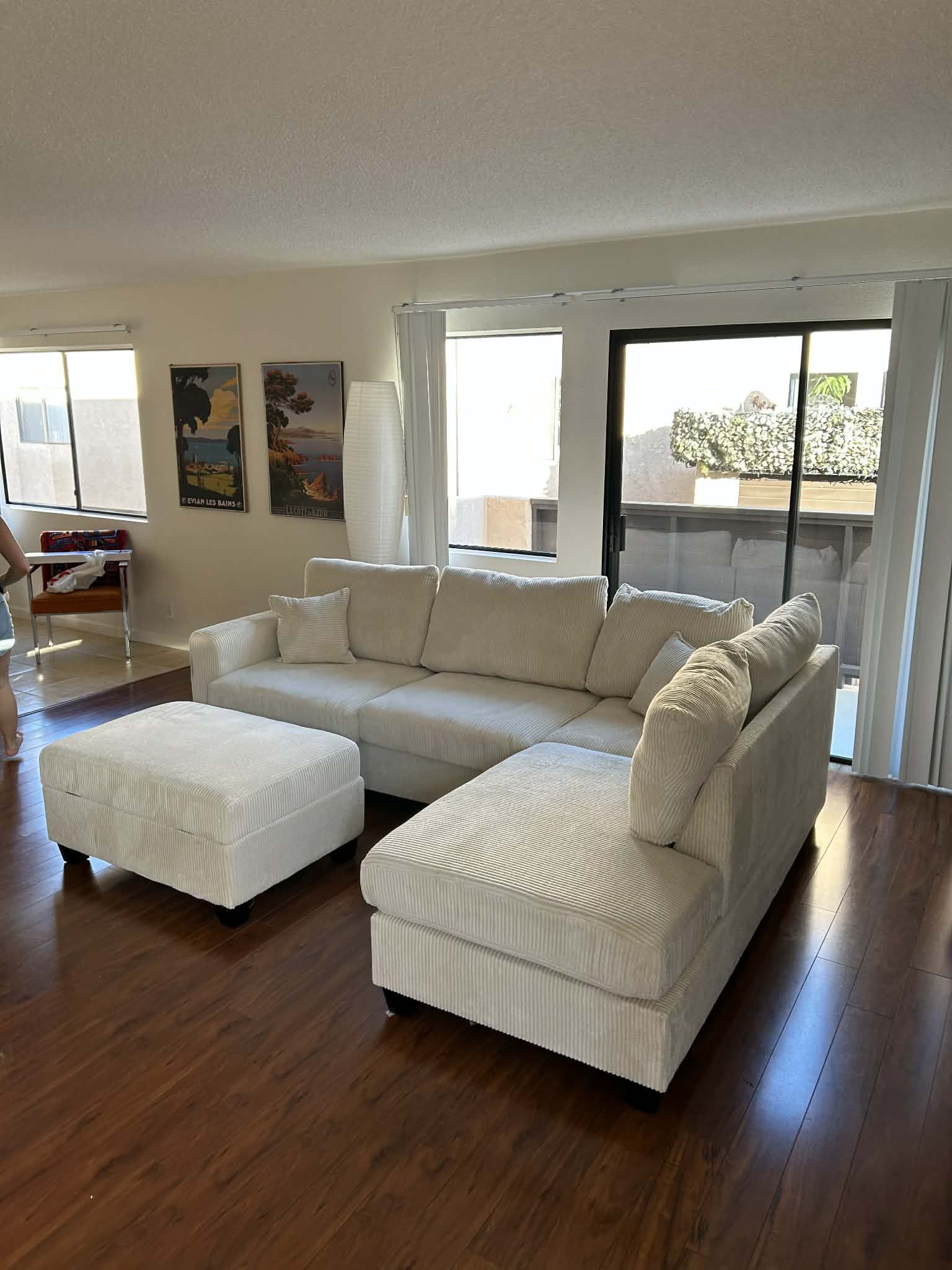 New Corduroy Sectional Couch With Ottoman / Free Delivery