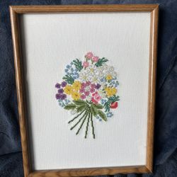 Framed floral bouquet embroidery