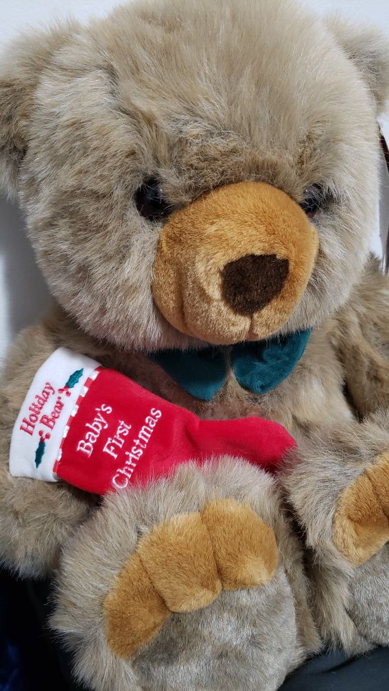 NEW CHRISTMAS HOLIDAY BEAR BABY'S 1ST STUFFED ANIMAL STANDS 17IN NWT