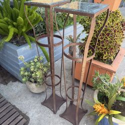 Beautiful Child Cast Iron Marble Top Beautiful Columns Plant Stands 