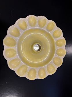 Vintage Frankoma Pottery  Deviled Egg Plate Plainsman Autumn Yellow Glaze Measures 12” Round