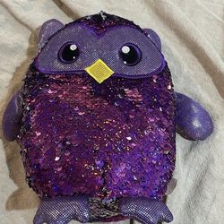 Shimmeez ~ Flip Sequin ~ Owl Plush 9" ~ Reversible Purple- Silver ~ Pre-owned