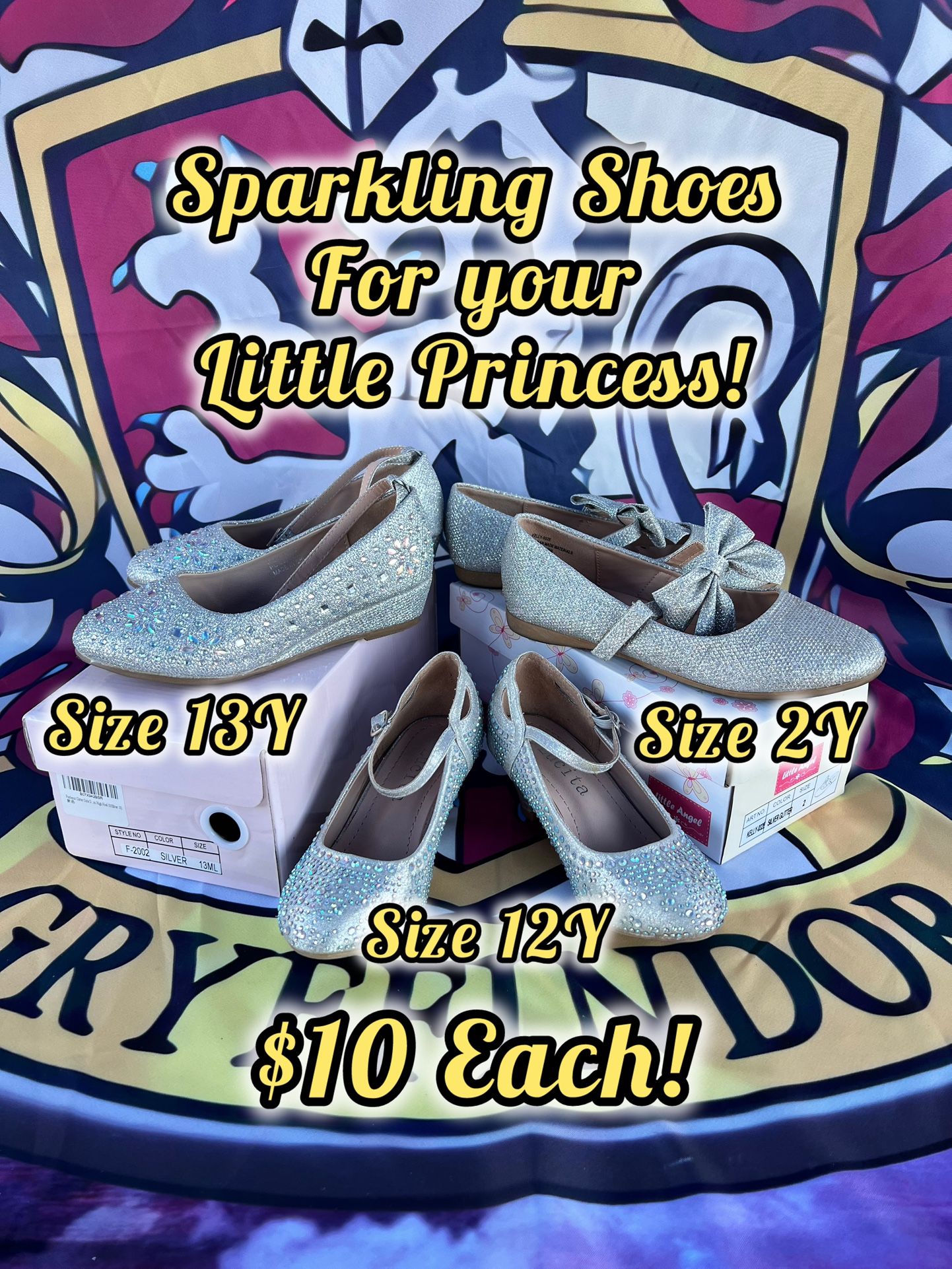 Bundle Of 3 Girls Dress Shoes Silver Size 12Y 13Y 2Y Wedding Christmas Party Kids Toy Costume Halloween Z Yard Sale
