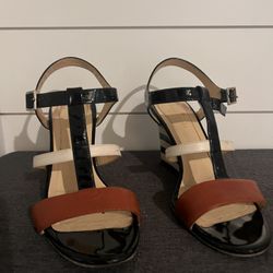 KATE SPADE Irina Patent Striped Wedge Sandals, Real Leather & Made in Italy, Size 7B