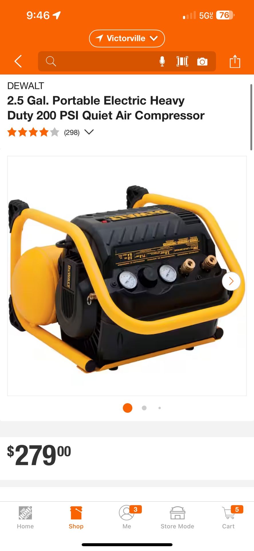 DEWALT 2.5 Gal. Portable Electric Heavy Duty 200 PSI Quiet Air Compressor