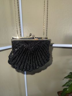 Black Beaded Evening Clutch with Chain Strap