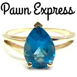 14K Blue Topaz Pear-Cut Ring 