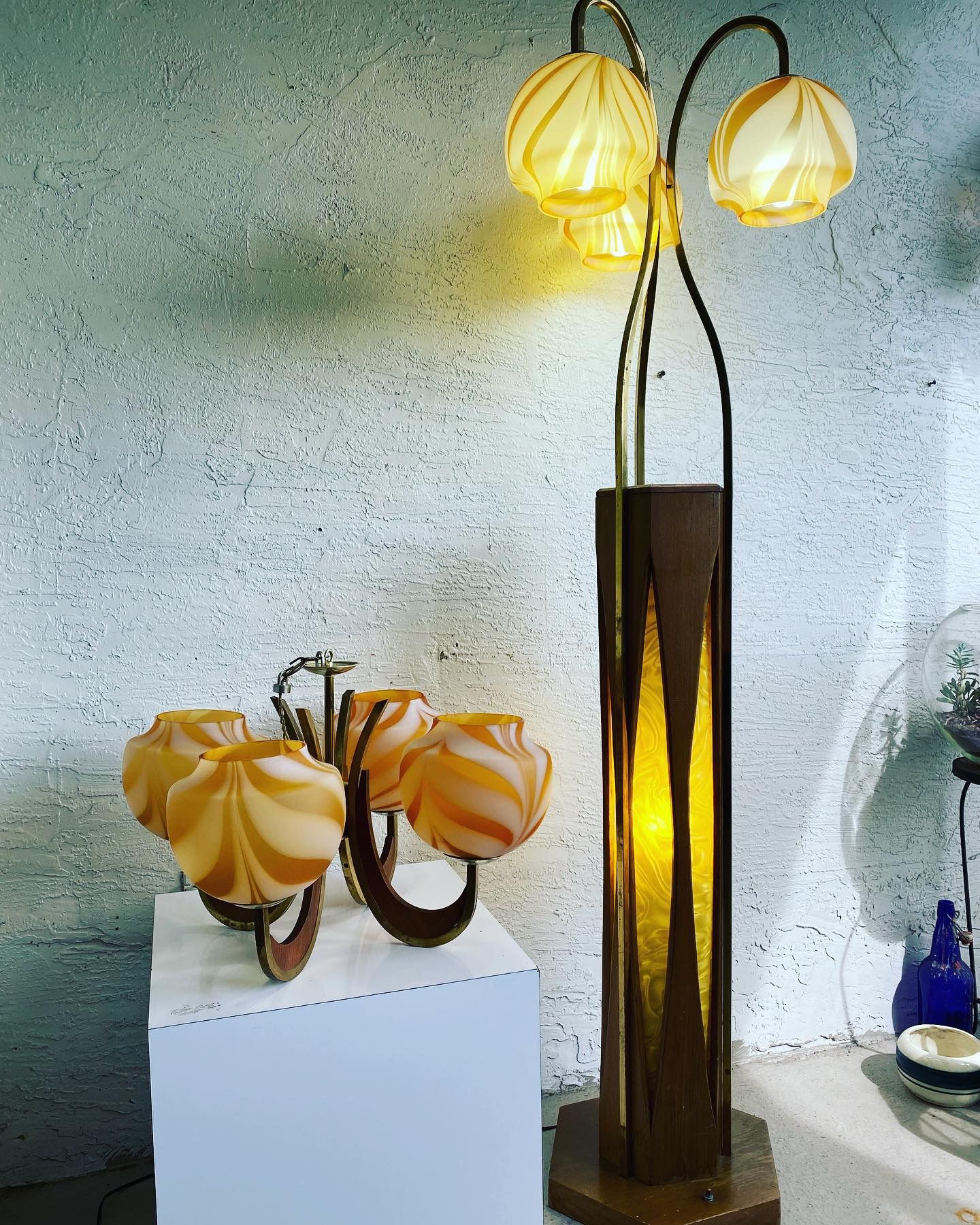 Vintage Italian Mid Century 50’s 60’s Floor Lamp And Chandelier 