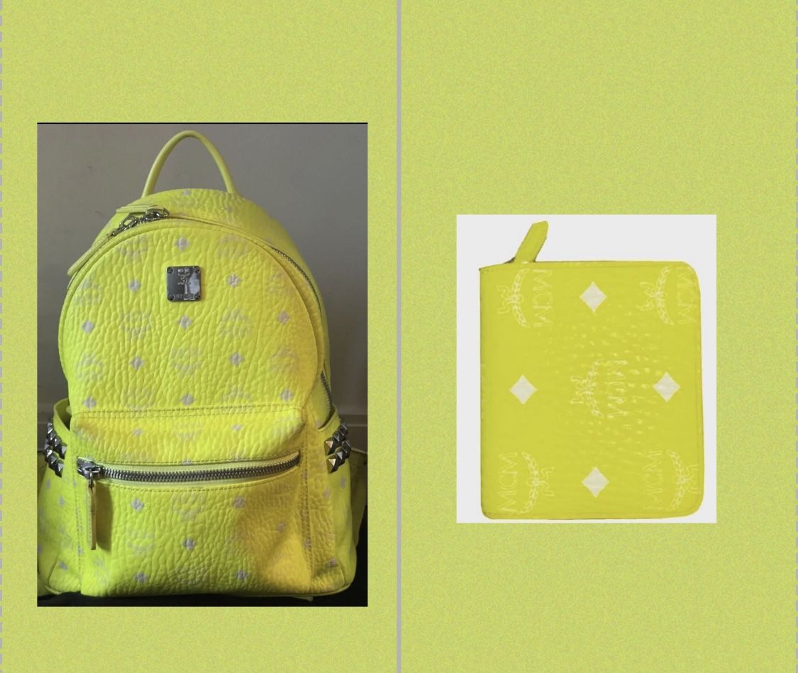 MCM VISETOS NEON YELLOW BACKPACK & Wallet
