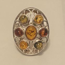 Sterling Silver 7 Amber Ring