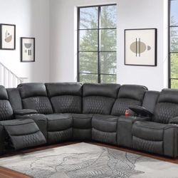 Brand New Elegant Comfy Power Reclining Gel Leather Sectional Sofa 