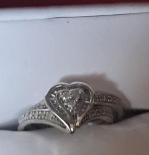 REAL heart engagement wedding Band Set White Gold