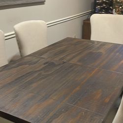 Farmhouse Extendable wood table plus two high chairs 