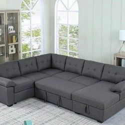 Modern L sectional 7 seater couch sofa with pull out bed and storage new factory sealed boxes sillon 