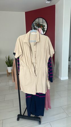 Beige Short Sleeve Button-Down Shirt Dress