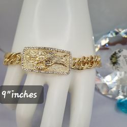 La Santa Muerte Bracelet Ice Out Clear Stones GOLD PLATED 