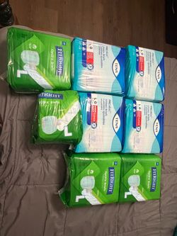 Adult diapers, large, with tabs, unisex, price is for bags in picture.