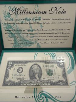BEP Commemorative $2 Millenium Star Note with Holder