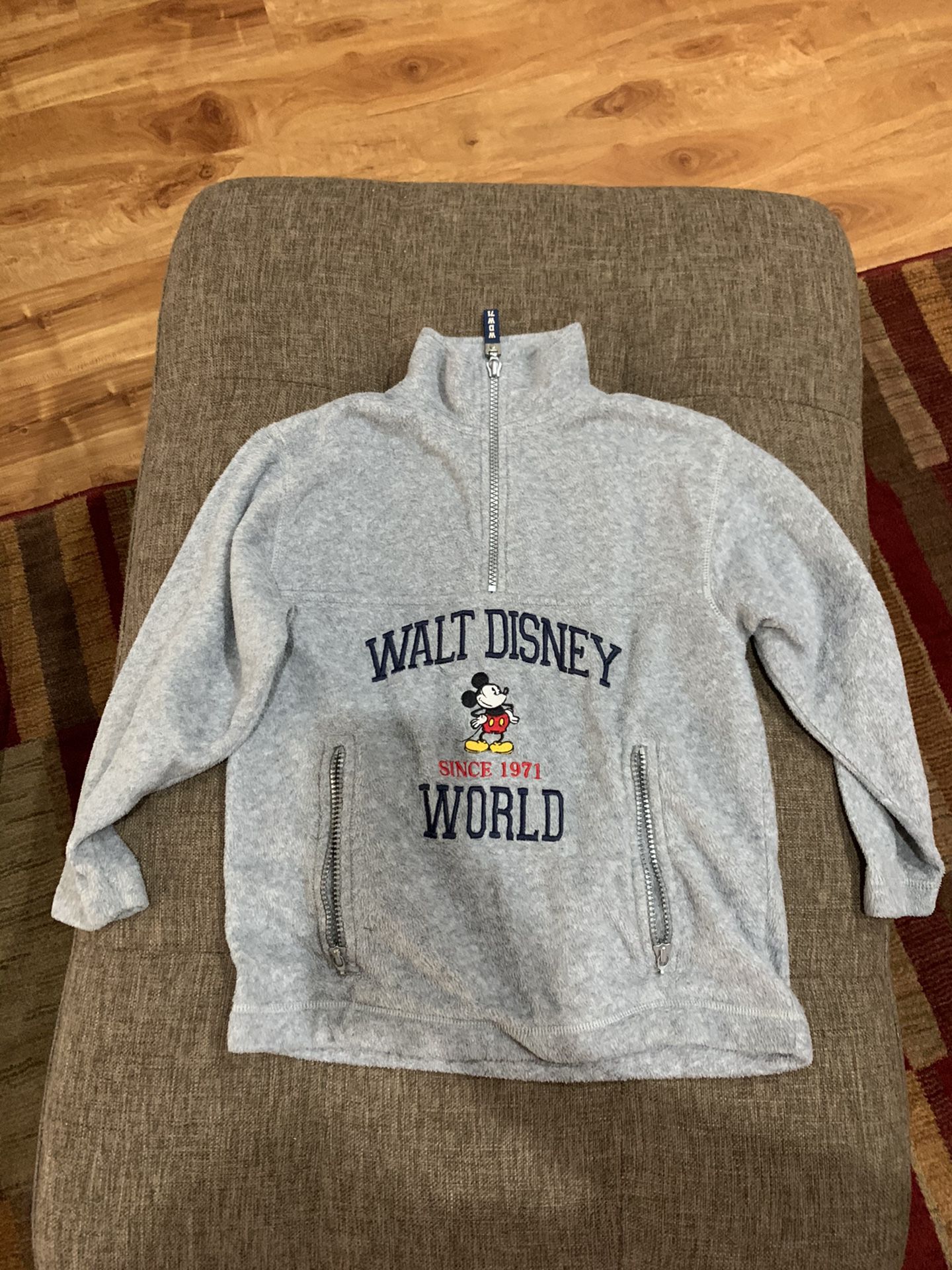 Disney WDW 1971 Mickey Youth Fleece Pullover Jacket; Size S, Grey