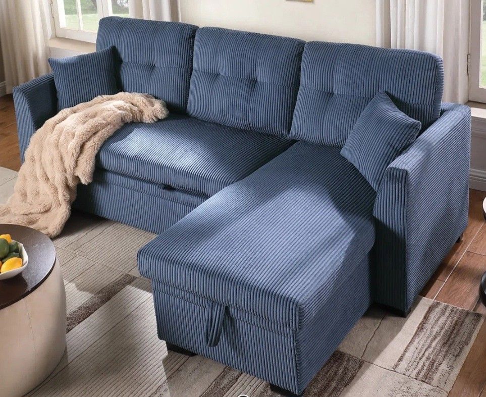81.5“ Corduroy Chaise Sofa With Pull Out Bed
