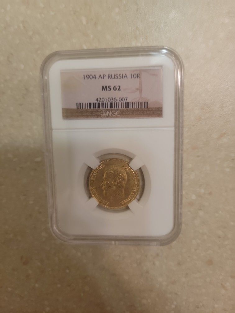 1904 Imperial Russia 10 Gold Rubles. Better Date. Graded 