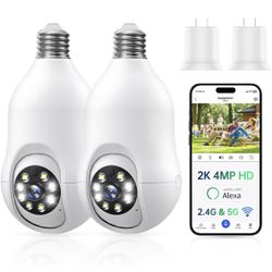 Light Bulb Security Camera, 5G/2.4GHz WiFi 2K Lightbulb Cameras Outdoor with E27 Socket, Motion Detection and Siren Alarm,Two-Way Talk,Color Night Vis