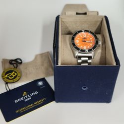 Breitling Superocean Orange Dial Stainless Steel Diver Watch Automatic Chronometer