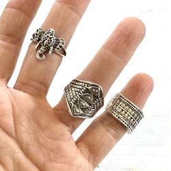 Silver Tone Ring Bundle Of 3