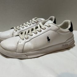 Polo Ralph Lauren Men's Heritage Court II Leather Sneaker White Brown US 9.5
