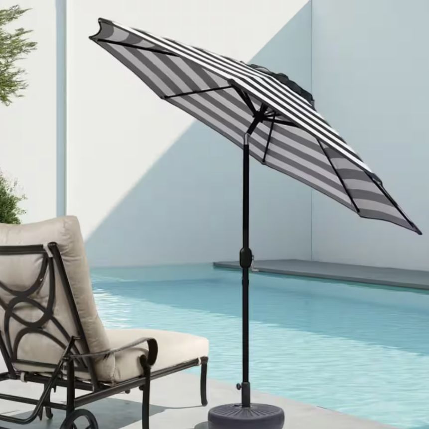 hampton bay 9 ft steel market crank tilt patio umbrella 9FT with Lift & toned market umbrella combines a tailored look with classic coastal style Hampton Bay 9 ft. Aluminum