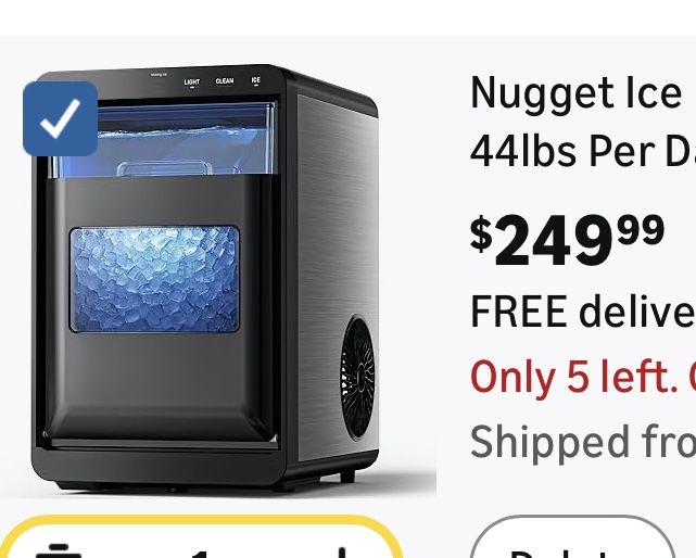 Ice Maker Countertop, 44lbs Per Day Chewable Pebble Nugget Ice Machine with Touch Screen