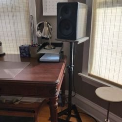 2 Powered Mackie Studio Monitors HR624mk2 With Stands, Numark M2 Mixer, And Bluetooth Receiver