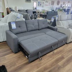 New 2pc Sleeper Sectional In Grey 
