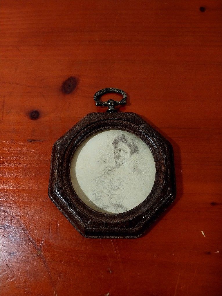 Miniature Vintage Wood Hanging Frame With Vin Metal Hanger