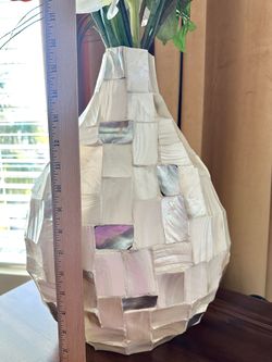 Elegant Decorative Vase 16”x12” Ivory W/ Pearl Accent