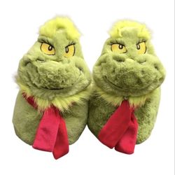 Grinch Men's Holiday Slippers with The Grinch Head, in Green and Red Size 11-12.
