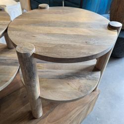 Round Mango Wood Accent Table