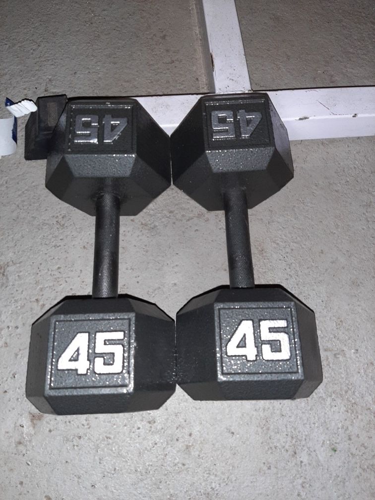 2(45) lbs. Dumbbells set. Hex dumbbell. Cast iron. New dumbbell. Weights. Weight set. Pesas