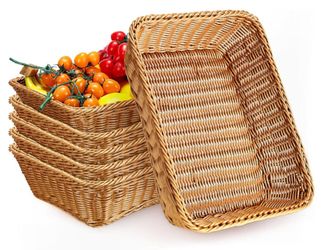 6x Poly Wicker Bread Basket/Snacks/Fruit/Vegatables