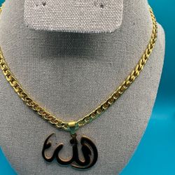 Vintage Allah Symbol Pendant 18 K Gold Plated  Stainless Steel Necklace For Men Women,Muslim Amulet