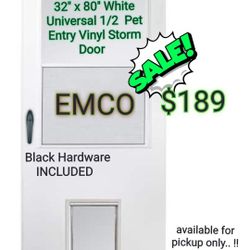 EMCO
32 in. x 80 in. White Universal 1/2 Light Pet Entry Vinyl Storm Door with Black Hardware