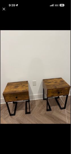 Rustic Wood and Metal Nightstands – Set of 2