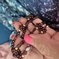 Long Garnet Beaded Necklace 