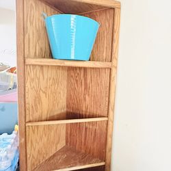 Sturdy real wood oak corner shelf storage bookshelf 75x15x23”